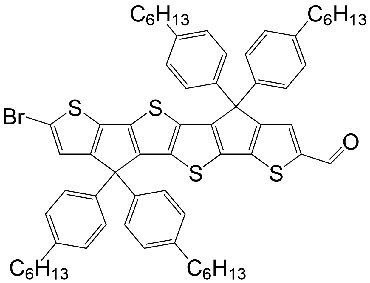 7-bromo-4,4,9,9-tetrakis(4- hexylphenyl)-4,9-dihydro-thieno [3',2':4,5]cyclopenta[1,2-b] thieno[2'',3'':3',4']cyclopenta [1',2':4,5]thieno[2,3-d] thiophene-2-carboxaldehyd/1417904-93-8